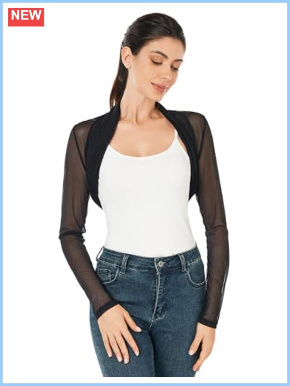 Women Ruched Long Sleeve Bolero Cropped Sheer Shrug Open Front Lightweight Knit